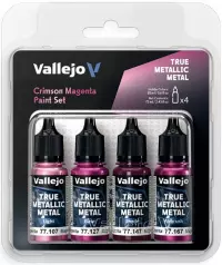 Ilustracja produktu Vallejo: 77.261 - True Metallic Metal - Crimson Magenta Paint Set (4)